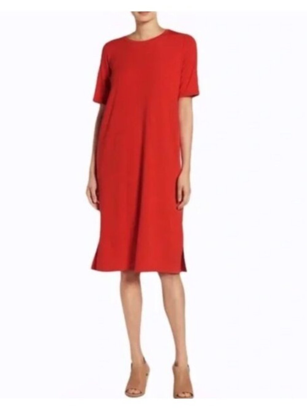 Eileen‎ Fisher Jersey Crew Neck Midi Shirt Dress - XS